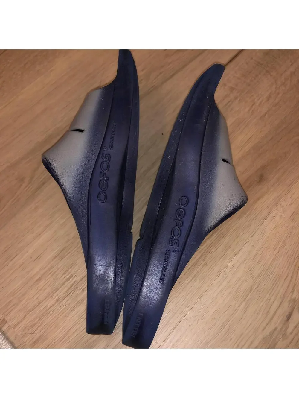 OOFOS OOAHH SANDALS SLIDES COMFORT RECOVERY BLUE GRAY MENS SIZE 9 WOMENS 11